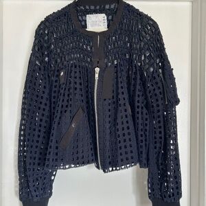 Sacai Nevy and Black Mesh Latice Bomber Jacket